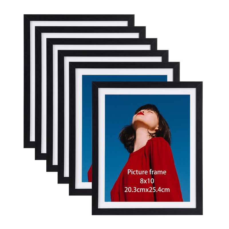 Lavezee 8x10 إطارات الصور السوداء مجموعة من 6 شاشة 8 × 10 صور مع حصيرة و 9x11 بدون حصيرة إطار صورة ملصقة للجدار أو الطاولة - Image 1