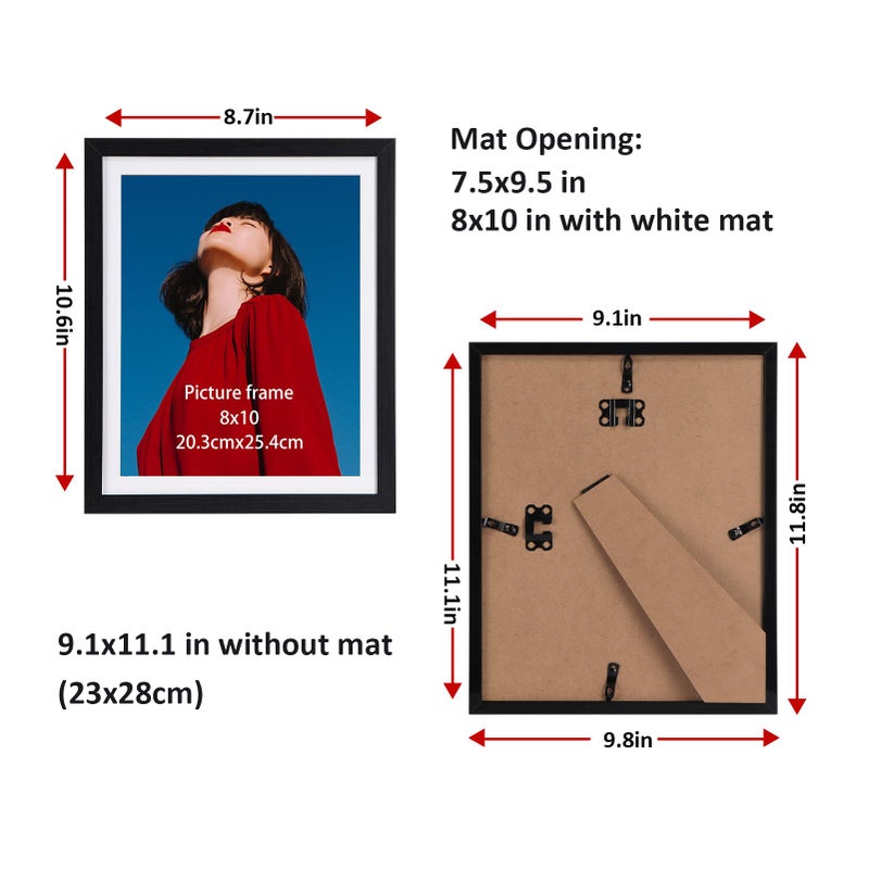 Lavezee 8x10 إطارات الصور السوداء مجموعة من 6 شاشة 8 × 10 صور مع حصيرة و 9x11 بدون حصيرة إطار صورة ملصقة للجدار أو الطاولة - Image 2