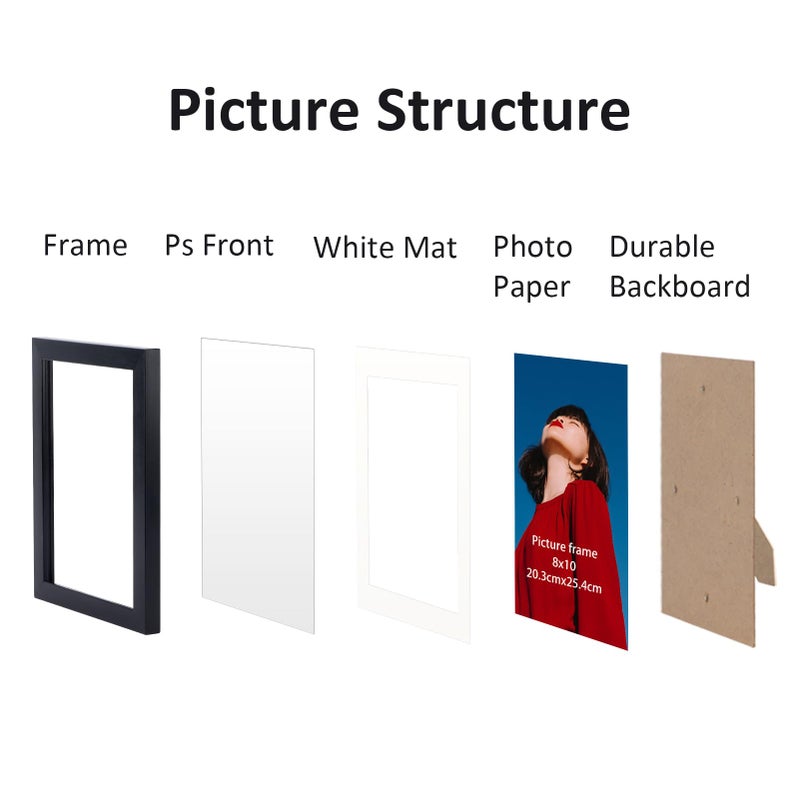 Lavezee 8x10 إطارات الصور السوداء مجموعة من 6 شاشة 8 × 10 صور مع حصيرة و 9x11 بدون حصيرة إطار صورة ملصقة للجدار أو الطاولة - Image 3