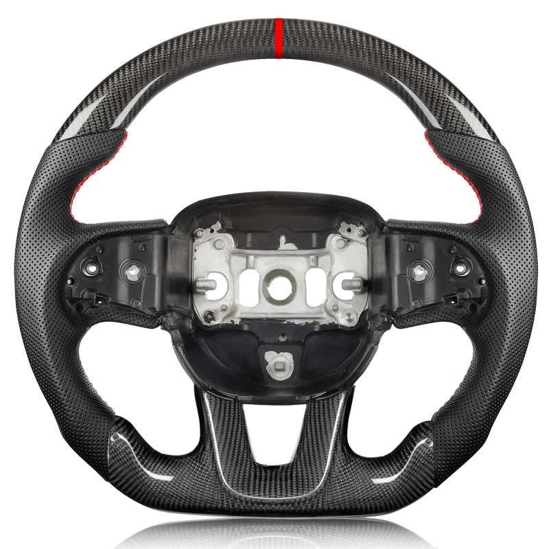 Tesfeel Steering Wheel for Dodge Charger for Dodge Challenger 20152024 3K Real Carbon Fiber Steering Wheel Dshaped Flatbottom Preforated Leather Grip SXTGTRTSRTFor Hellcat
