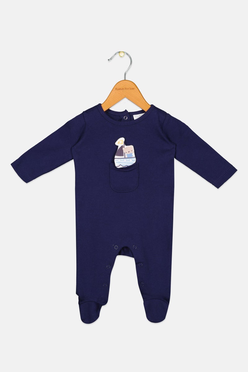 Rock-A-Bye Baby Boutique Toddlers Boy Graphic Print Long Sleeve Romper, Navy - Image 3