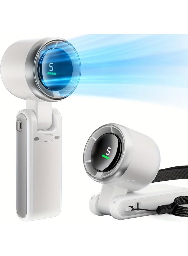 Portable Handheld Mini Turbine Fan, USB Rechargeable Travel Personal Fan, 5 Wind Speeds, 13550RPM Speed, Working Time Up to 10 Hours, Handheld/Neck/Desktop Fan 3-in-1 Foldable Silent Cooling Fan for Beach Vacation/Outdoor/Home/Office