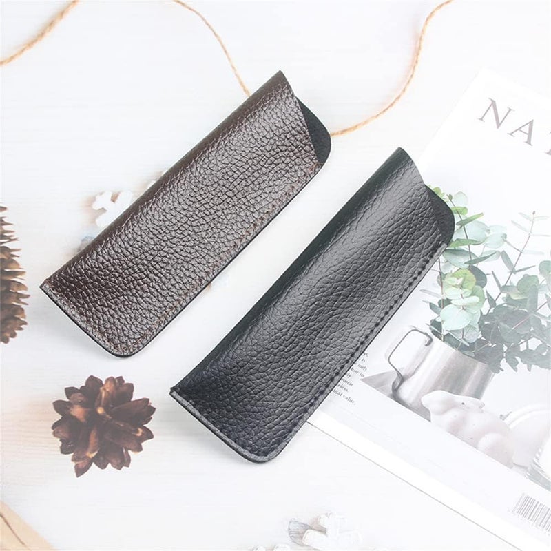 DIYOMR Set of 2 Compact Size Glasses Pouch Simple Eyeglass Bag, Soft Leather Sleeves Case for Lens Height Under 1.37 Inches - Image 5