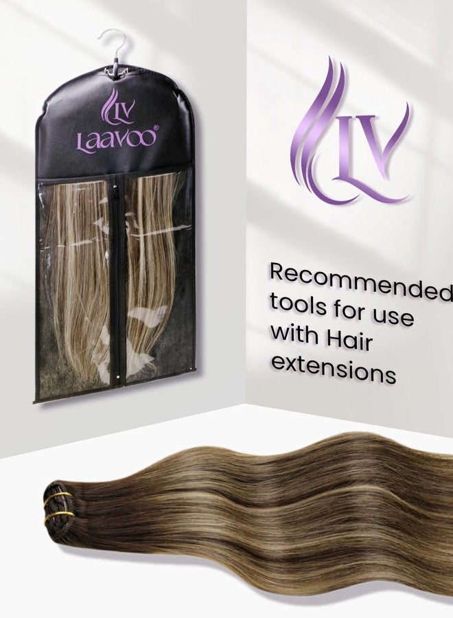 LaaVoo Clip in Hair Extensions Brown Balayage Human Hair Clip in Extensions Brown Ombre Caramel Blonde Hair Extension Clip ins Silky Straight 18 Inch 5pcs 80g - Image 4