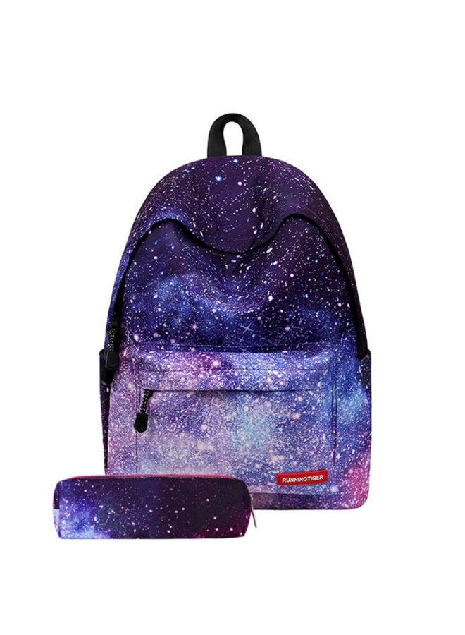 Galaxy Blue School Backpack for Teens – 35L Canvas Bag with Padded Straps Multiple Pockets & Free Pencil Case, M - Image 1