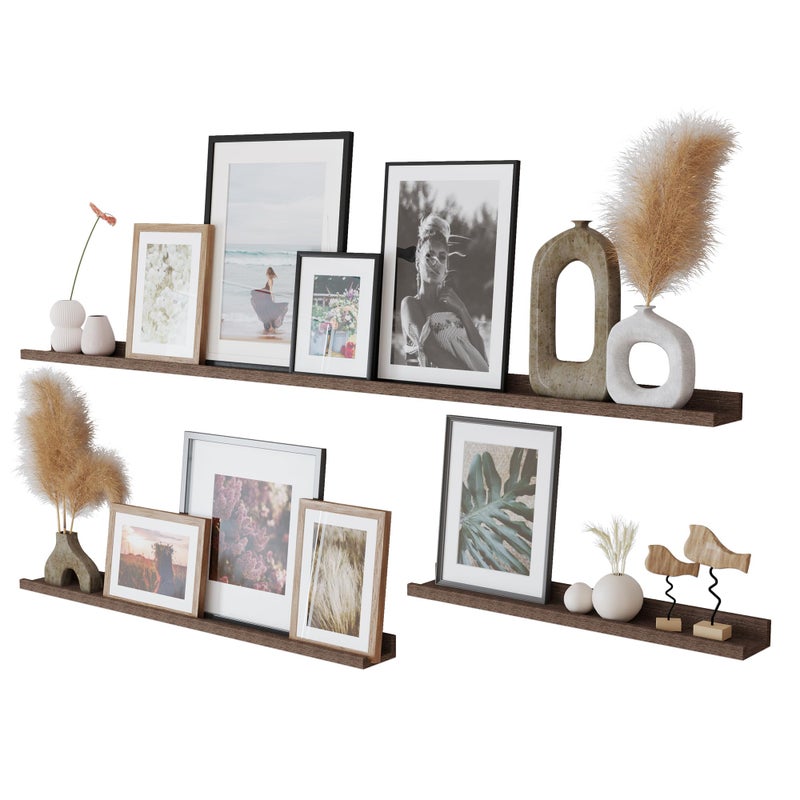 Rustic State Ted Picture Ledge Shelf with Lip Varied Sizes of 60 36 24 Inch Picture Ledge for Home Decoration Elegant Picture Shelf for Wall Display Set of 3 Burnt Brown