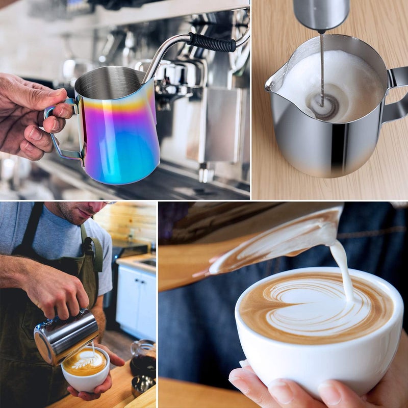 Adorever Milk Frothing Pitcher Colorful 600ml (20oz) Steaming Pitchers Stainless Steel Milk Coffee Cappuccino Latte Art Barista Steam Pitchers Milk Jug Cup with Decorating Art Pen Stable base - Image 4