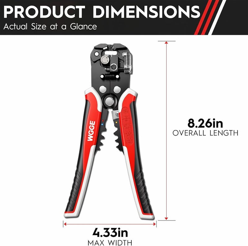 WGGE WG-014 Self-Adjusting Insulation Wire Stripper. For stripping wire from AWG 10-24, Automatic Wire Stripping Tool/Cutting Pliers Tool, Automatic Strippers with Cutters & Crimper 8" - Image 5