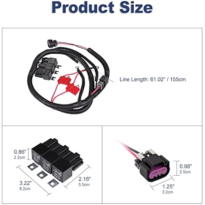 WMPHE Dual Electric Fan Upgrade Wiring Harness Kit Compatible With Chevy Gmc Gm Truck Suv 1999 2000 2001 2002 2003 2004 2005 2006 Ecu Control Electric Cooling Fan Relay Wire Harness Kit 7L5533A226T - Image 3