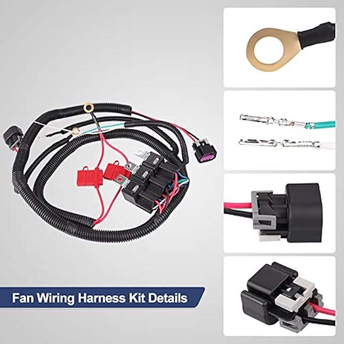 WMPHE Dual Electric Fan Upgrade Wiring Harness Kit Compatible With Chevy Gmc Gm Truck Suv 1999 2000 2001 2002 2003 2004 2005 2006 Ecu Control Electric Cooling Fan Relay Wire Harness Kit 7L5533A226T - Image 4