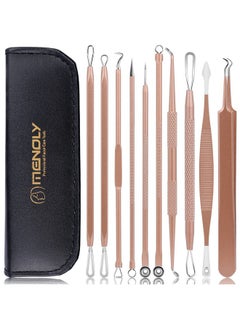 Pimple Popper Tool Kit Menoly 10 Pcs Blackhead Remover Comedone Extractor Acne Removal Kit For Blemish Whitehead Poppingzit Removing For Nose Face Tools With A Leather Bag (Rose Gold)