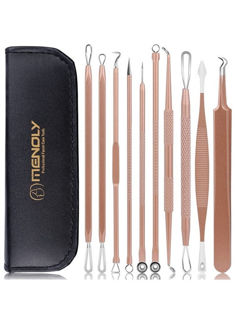 Pimple Popper Tool Kit Menoly 10 Pcs Blackhead Remover Comedone Extractor Acne Removal Kit For Blemish Whitehead Poppingzit Removing For Nose Face Tools With A Leather Bag (Rose Gold)