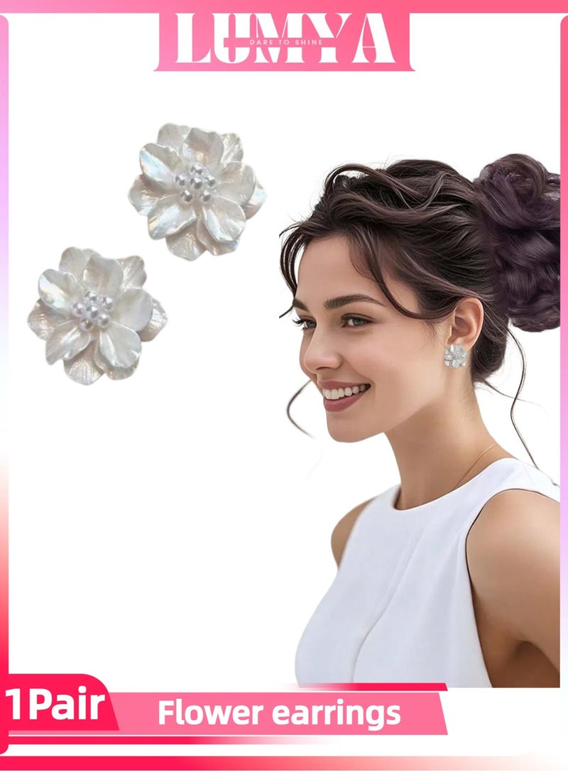 LUMYA Flower Pearl Stud Earrings, Elegant Spring Summer Floral Design, Lightweight and Simple Earrings for Daily Wear, Weddings, Parties, Birthdays and Gifts - Image 1