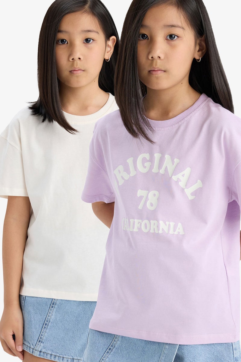 ديفاكتو تي شيرت بناتي مريح بأكمام قصيرة من قطعتين - Image 1