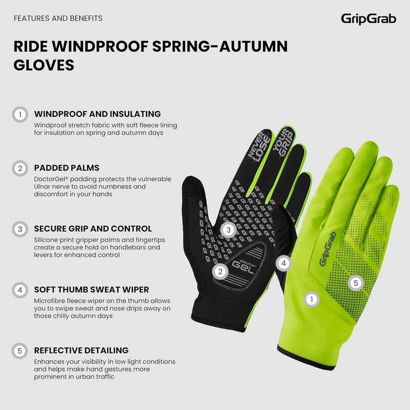 GripGrab Ride Windproof Spring Fall Gel Padded Bicycle Gloves Thermal Cycling Gloves Cold Weather Thin Winter Cycling Gloves - Image 2
