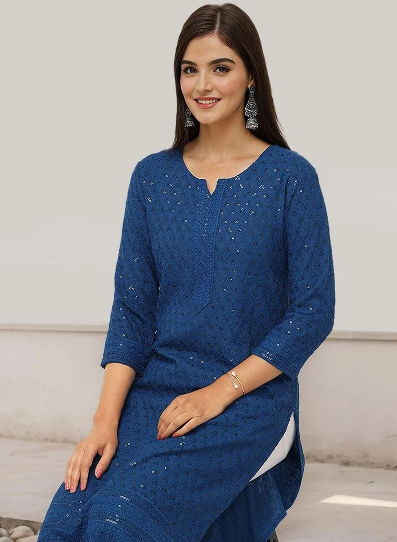 ISHIN  WOMEN Teal Rayon Kurta for Women | Best Price UAE