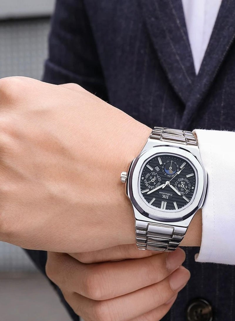 اي اي كيه كوليكشن ساعة يد رجالية من آيكي كوليكشن, سوار فضي مع ميناء أسود - Image 2