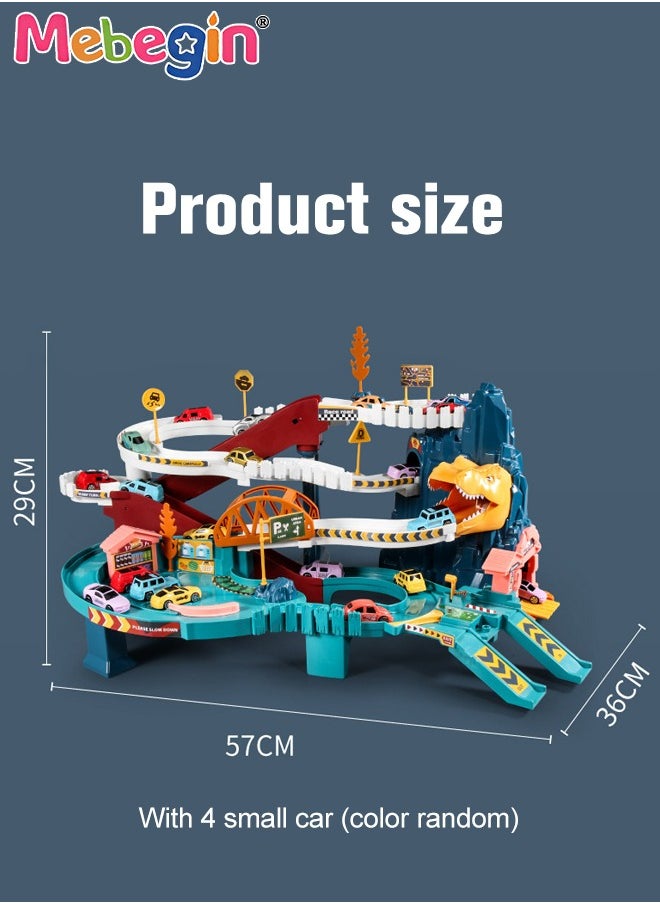 MEBEGIN - Dinosaur-themed Race Tracks Play Vehicles Toys Set with 4 Mini Cars, Fun Creative Car Ramp Track Toys, Flexible Dinos Train Tracks, STEM Educational Playset, Ideal Gift for Kids, 57*36*29cm - Image 1