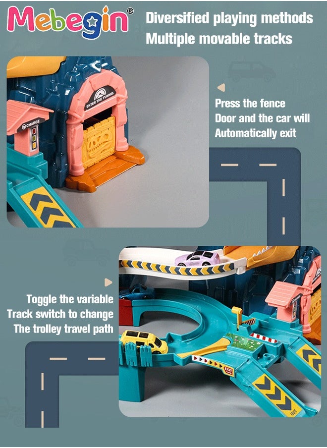 MEBEGIN - Dinosaur-themed Race Tracks Play Vehicles Toys Set with 4 Mini Cars, Fun Creative Car Ramp Track Toys, Flexible Dinos Train Tracks, STEM Educational Playset, Ideal Gift for Kids, 57*36*29cm - Image 1