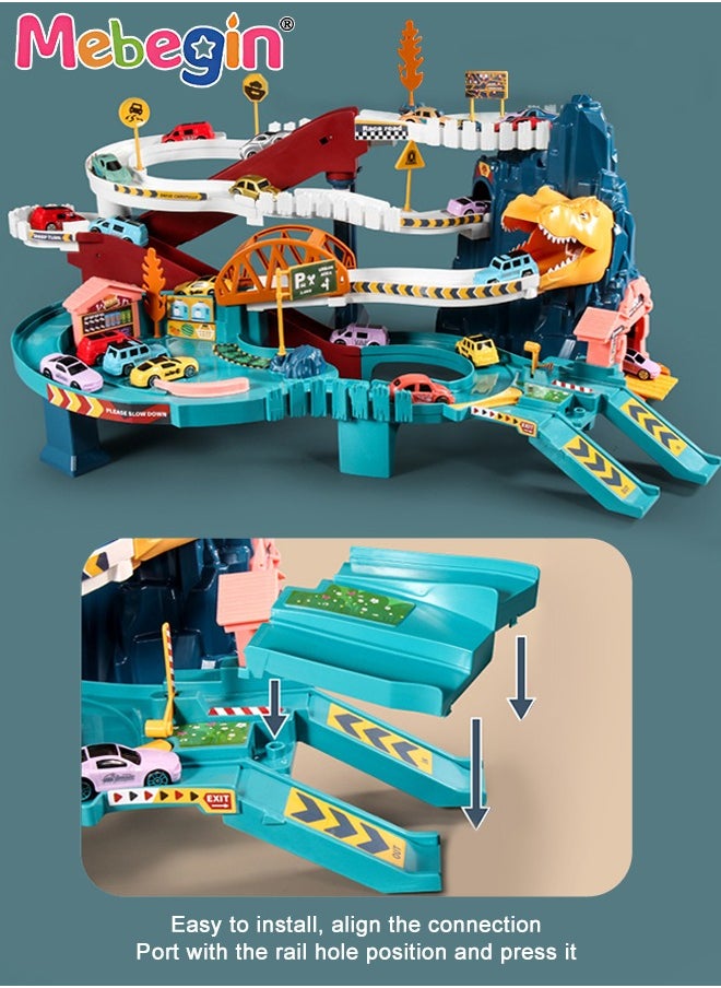 MEBEGIN - Dinosaur-themed Race Tracks Play Vehicles Toys Set with 4 Mini Cars, Fun Creative Car Ramp Track Toys, Flexible Dinos Train Tracks, STEM Educational Playset, Ideal Gift for Kids, 57*36*29cm - Image 1