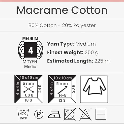 YarnArt Macrame Cotton – 80% Cotton, 20% Polyamide Macrame Cord, Medium Weight, 8.8 oz (250g), 246 yds – Knitting, Crochet & Unique Macrame Crafts (796-Mustard) - Image 5