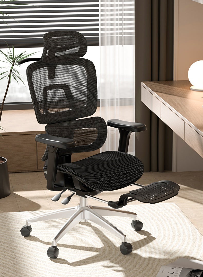 كرسي مكتب مريح، كرسي كمبيوتر مكتبي - ظهر شبكي عالي، دعم قطني، مساند ذراع قابلة للتعديل | مثالي للمنزل والألعاب (أسود) - Image 1