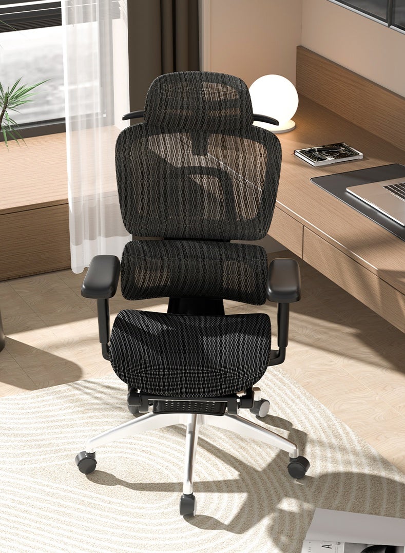 كرسي مكتب مريح، كرسي كمبيوتر مكتبي - ظهر شبكي عالي، دعم قطني، مساند ذراع قابلة للتعديل | مثالي للمنزل والألعاب (أسود) - Image 3