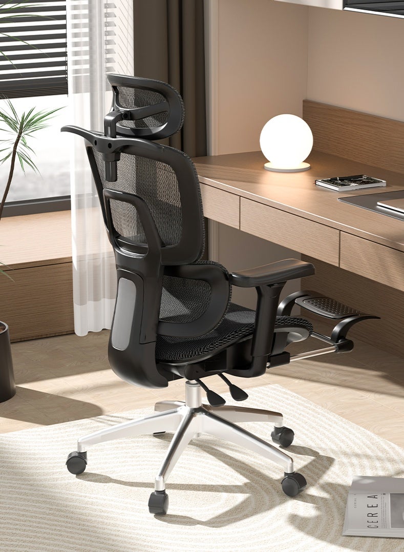 كرسي مكتب مريح، كرسي كمبيوتر مكتبي - ظهر شبكي عالي، دعم قطني، مساند ذراع قابلة للتعديل | مثالي للمنزل والألعاب (أسود) - Image 2