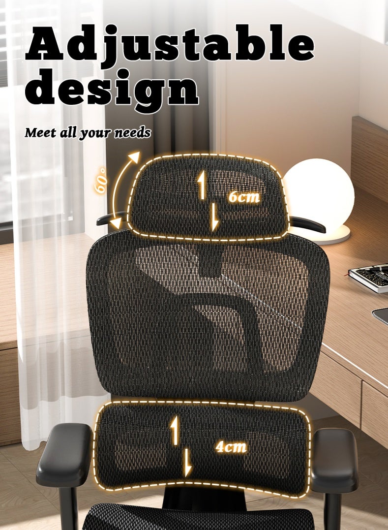 كرسي مكتب مريح، كرسي كمبيوتر مكتبي - ظهر شبكي عالي، دعم قطني، مساند ذراع قابلة للتعديل | مثالي للمنزل والألعاب (أسود) - Image 5