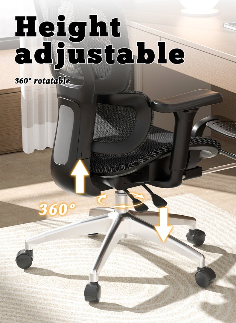 كرسي مكتب مريح، كرسي كمبيوتر مكتبي - ظهر شبكي عالي، دعم قطني، مساند ذراع قابلة للتعديل | مثالي للمنزل والألعاب (أسود) - Image 4