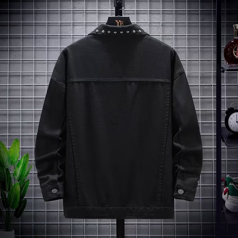Trendy Brand American Retro Couple Black Denim Jacket For Men And Women Loose Fashionable All-Match Jacket - Image 3