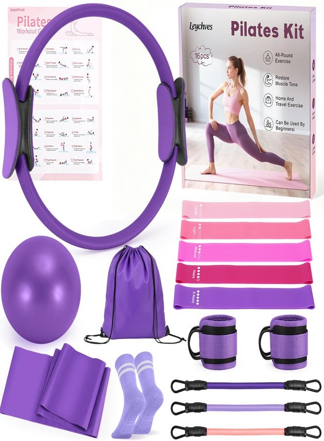 Leychves Pilates Essentials Kit for Women, 14-Inch Magic Circle Home Pilates Equipment with Pilates Ring and Ball Set, 5 Resistance Bands & Accessories for Home Workouts Beginners Essentials Starter Set - Image 1