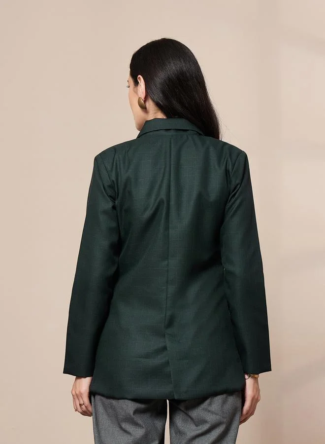 SASSAFRAS Regular Fit Check Pattern Double Breasted Blazer by Styli