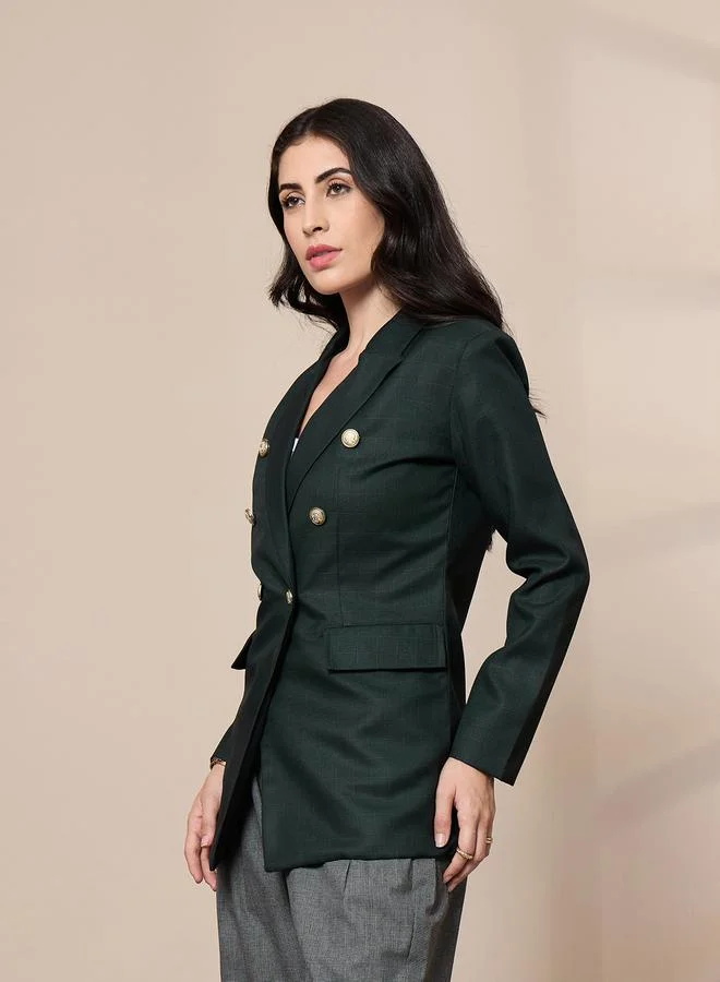 SASSAFRAS Regular Fit Check Pattern Double Breasted Blazer by Styli