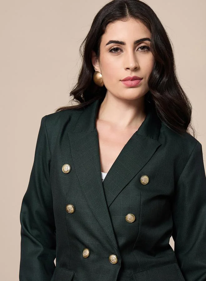 SASSAFRAS Regular Fit Check Pattern Double Breasted Blazer by Styli