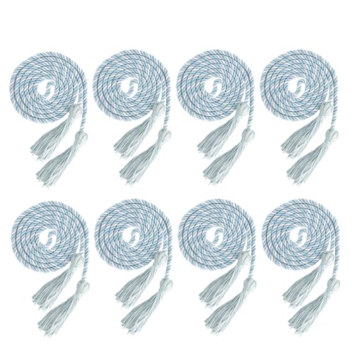 Cidenbio Cords for Graduation 2025 Honor Cords Bulk 8PCS Grad Rope Light Blue and White Grad Cord 67 Long Braided Cord Blue and White Graduation Accessories Honor Ropes for Decorations Bachelor Gown - Image 1