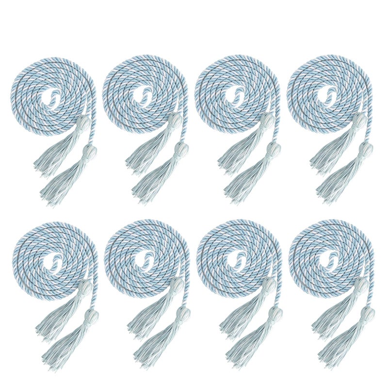 Cidenbio Cords for Graduation 2025 Honor Cords Bulk 8PCS Grad Rope Light Blue and White Grad Cord 67 Long Braided Cord Blue and White Graduation Accessories Honor Ropes for Decorations Bachelor Gown - Image 3