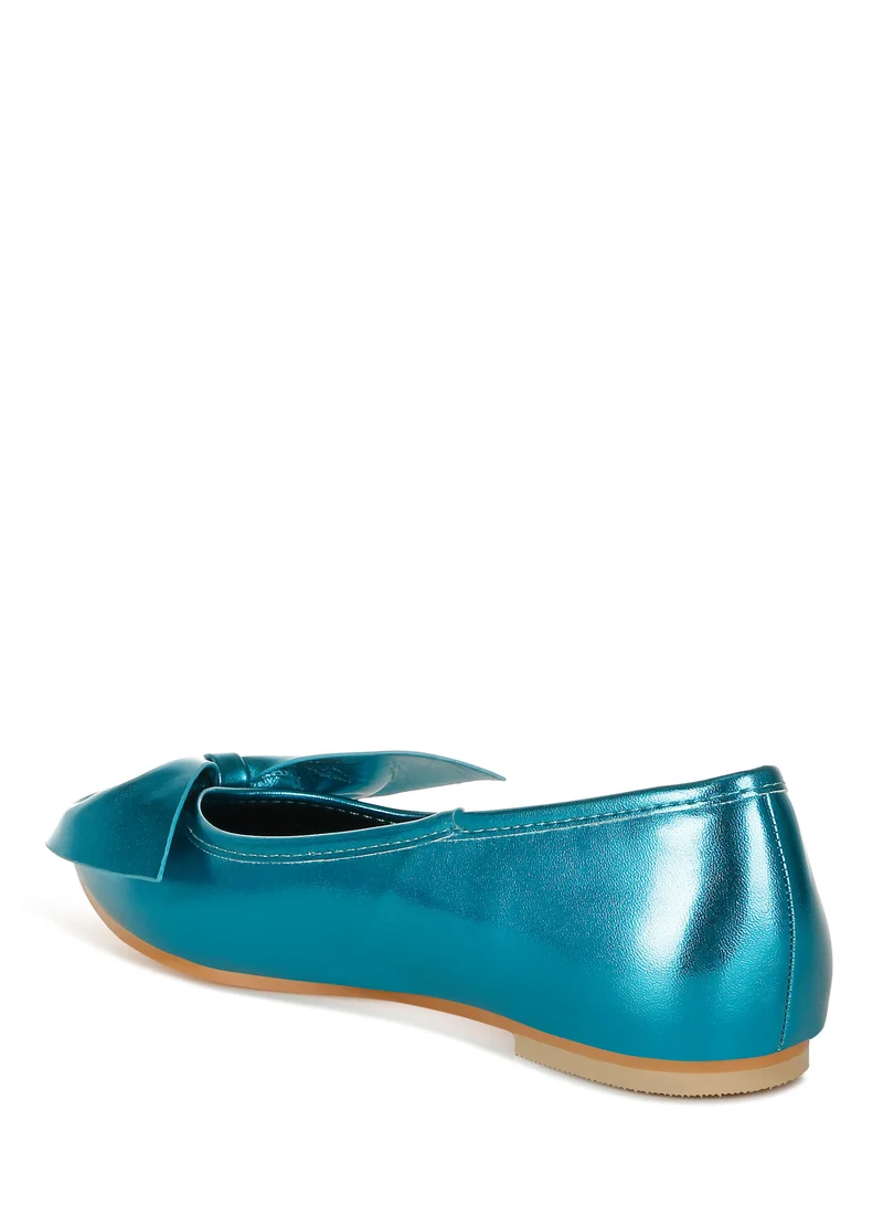 London Rag Metallic Pleather Bow Ballerinas in Blue