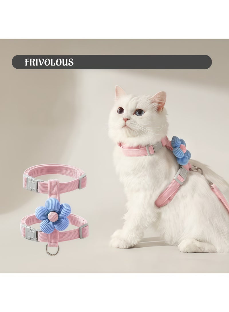Adjustable Breathable Cat Chest Harness Pet Leash Escape Proof Chest Strap Cat Lead Set Soft Nylon Flower Cat Collar Lead Leash Suitable For Outdoor Walks For Cats And Small Dogs Puppies - Image 2