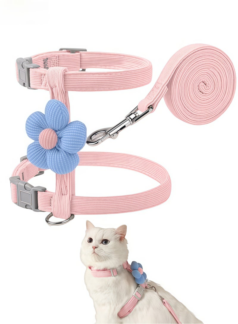 Adjustable Breathable Cat Chest Harness Pet Leash Escape Proof Chest Strap Cat Lead Set Soft Nylon Flower Cat Collar Lead Leash Suitable For Outdoor Walks For Cats And Small Dogs Puppies - Image 1