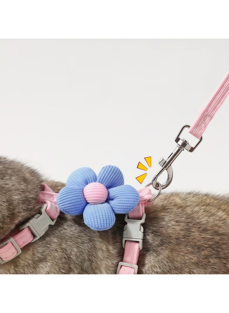 Adjustable Breathable Cat Chest Harness Pet Leash Escape Proof Chest Strap Cat Lead Set Soft Nylon Flower Cat Collar Lead Leash Suitable For Outdoor Walks For Cats And Small Dogs Puppies - Image 5