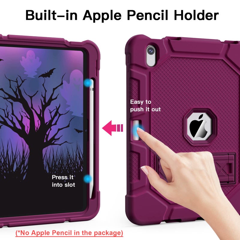Azzsy Case for iPad (A16) 11th Generation 11 Inch 2025 / iPad 10th Generation 10.9 Inch 2022, [Built-in Pencil Holder] Heavy Duty Shockproof Rugged Protective Case, Wine - Image 4