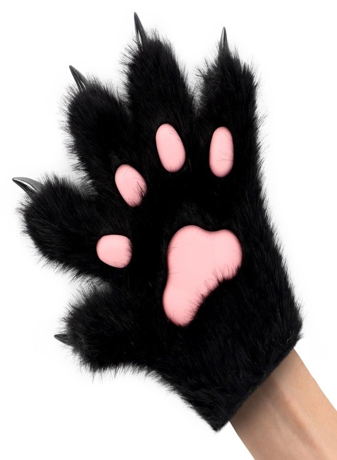 HAOAN Furry Fur Cat Wolf Fox Dog Fluffy Animal Paws Claws Gloves Mittens Hands Costume Cosplay Halloween Christmas for Kids, Black, M - Image 3