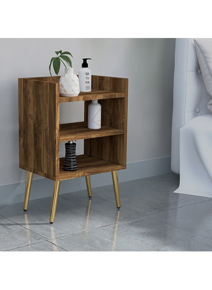 Mahmayi Mahmayi Modern Night Stand Table, Side Table With 3 Open Storage Shelves, Side Table For Living Room, Bedroom - Dark Hunton Oak  - Image 2