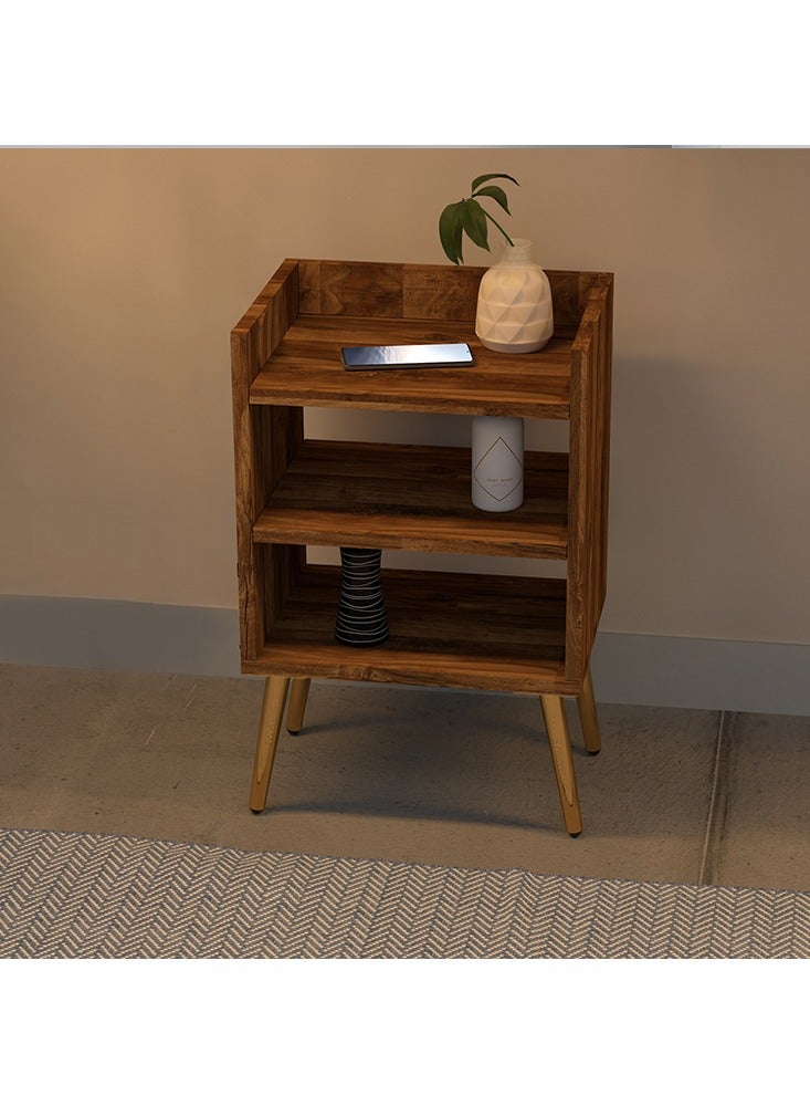 Mahmayi Mahmayi Modern Night Stand Table, Side Table With 3 Open Storage Shelves, Side Table For Living Room, Bedroom - Dark Hunton Oak  - Image 3