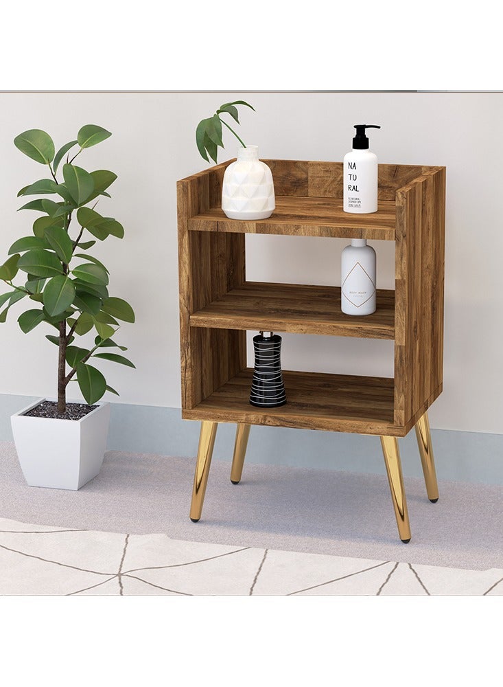 Mahmayi Mahmayi Modern Night Stand Table, Side Table With 3 Open Storage Shelves, Side Table For Living Room, Bedroom - Dark Hunton Oak  - Image 4