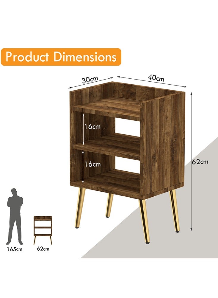 Mahmayi Mahmayi Modern Night Stand Table, Side Table With 3 Open Storage Shelves, Side Table For Living Room, Bedroom - Dark Hunton Oak  - Image 5