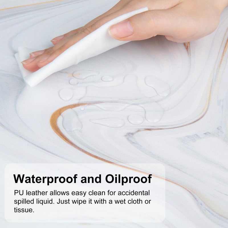 QIYI White Mouse Pad, Cute Marble Large Desk Mat, PU Leather Desk Protector Mousepad, Gold Grey Striped Waterproof Computer Keyboard Gaming Mouse Pads, Non Slip Extended Writing Pad 31.5" x 15.7" - Image 5