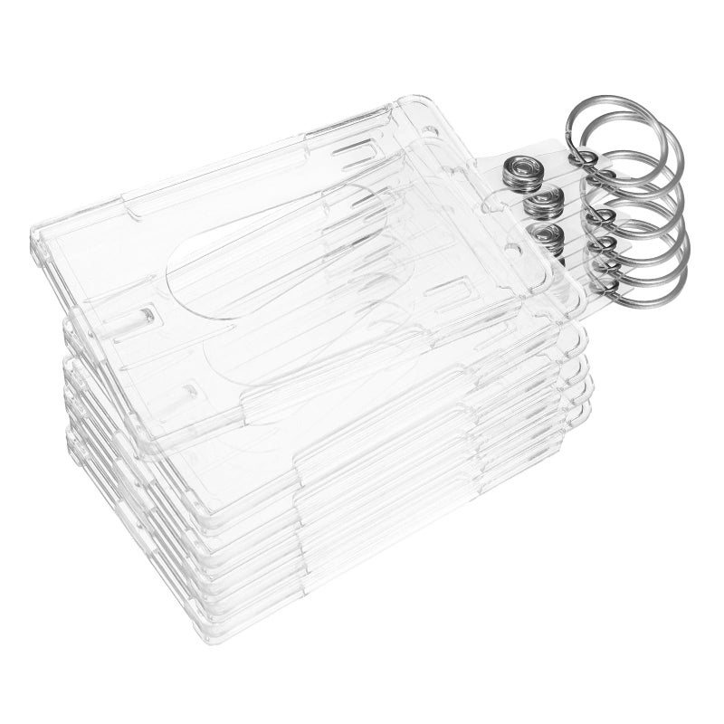 Vertical Dual Sided Hard Plastic ID Card Badge Holder with Thumb Slot Key Ring Reusable Card Protector Sleeves Set of 6 - Image 2