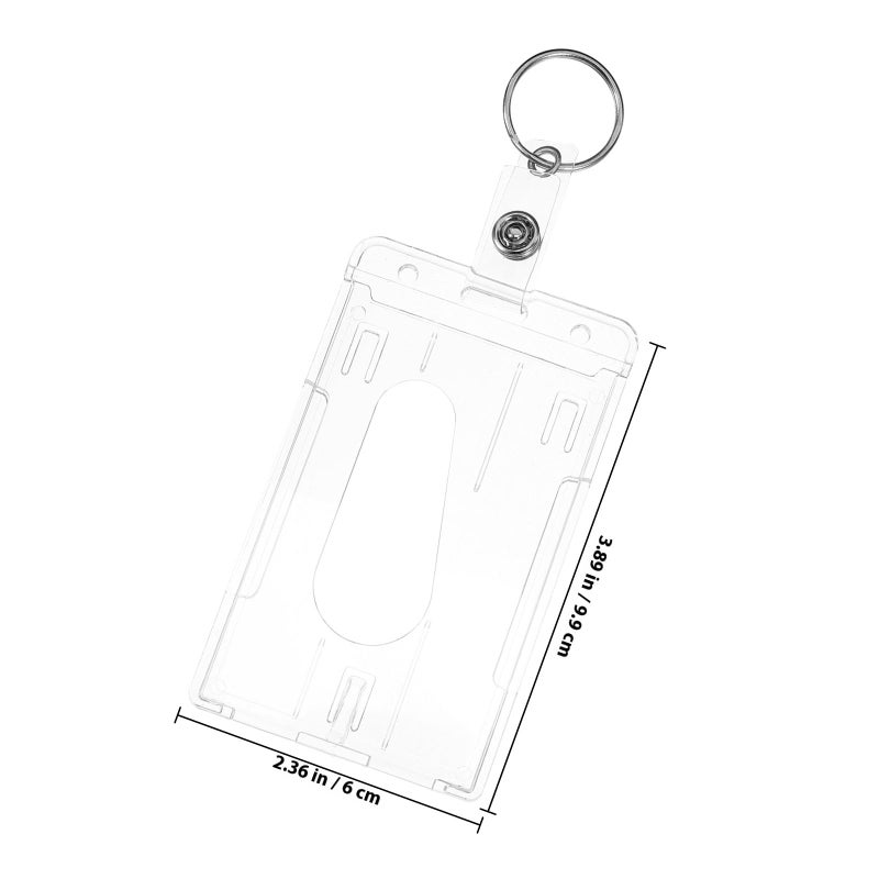 Vertical Dual Sided Hard Plastic ID Card Badge Holder with Thumb Slot Key Ring Reusable Card Protector Sleeves Set of 6 - Image 3